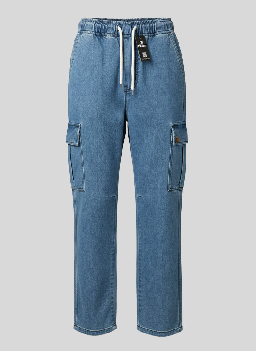 Elvon Signature Straight-Fit 6-Pocket Lightweight Denim Cargo Trouser | Blue