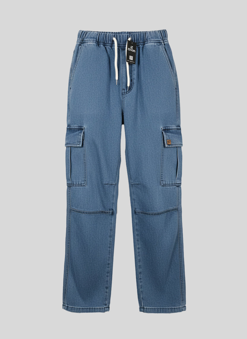 Elvon Signature Straight-Fit 6-Pocket Lightweight Denim Cargos | Blue