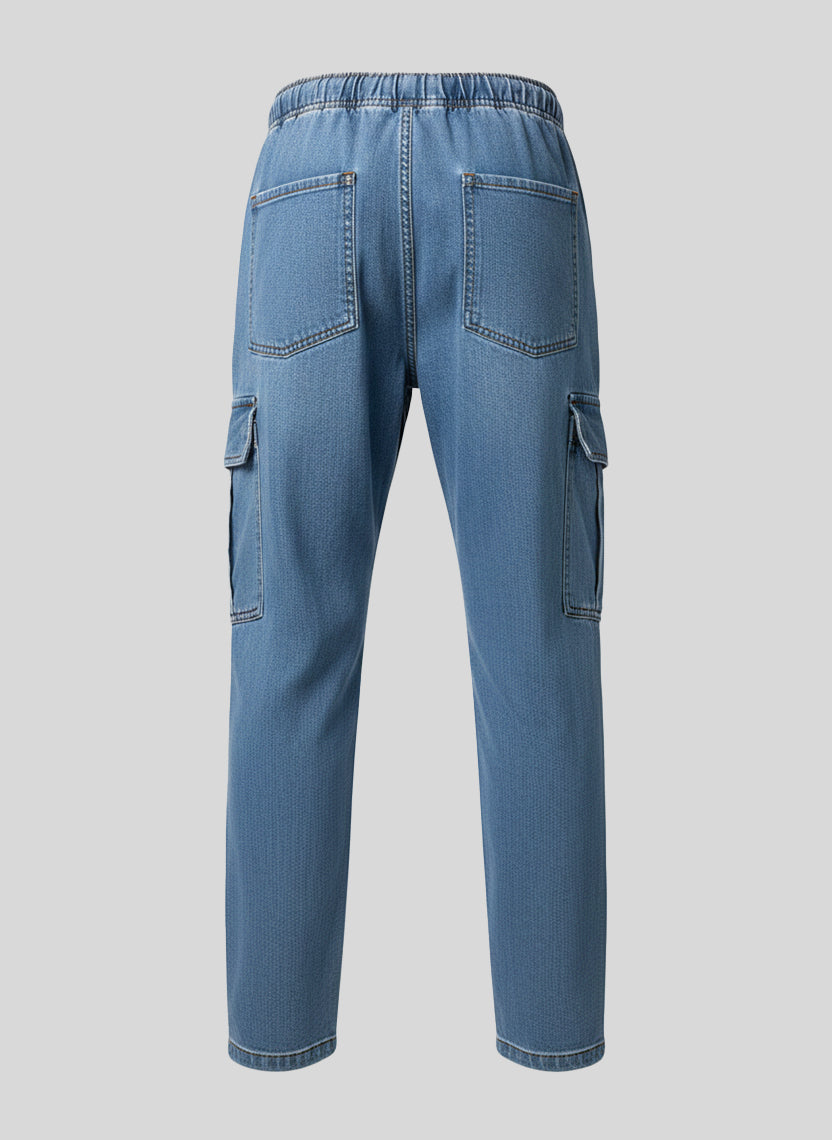 Elvon Signature Straight-Fit 6-Pocket Lightweight Denim Cargos | Blue