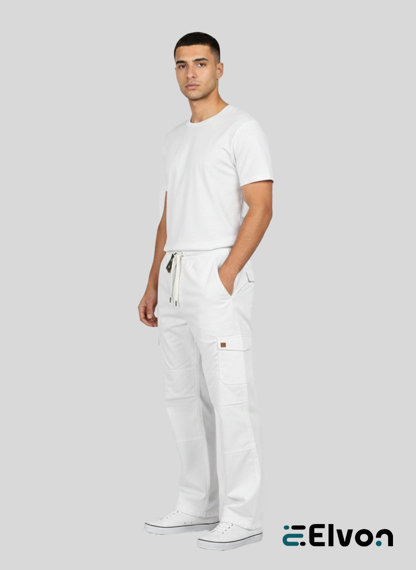 Elvon Signature Straight-Fit 6-Pocket Cargos | White