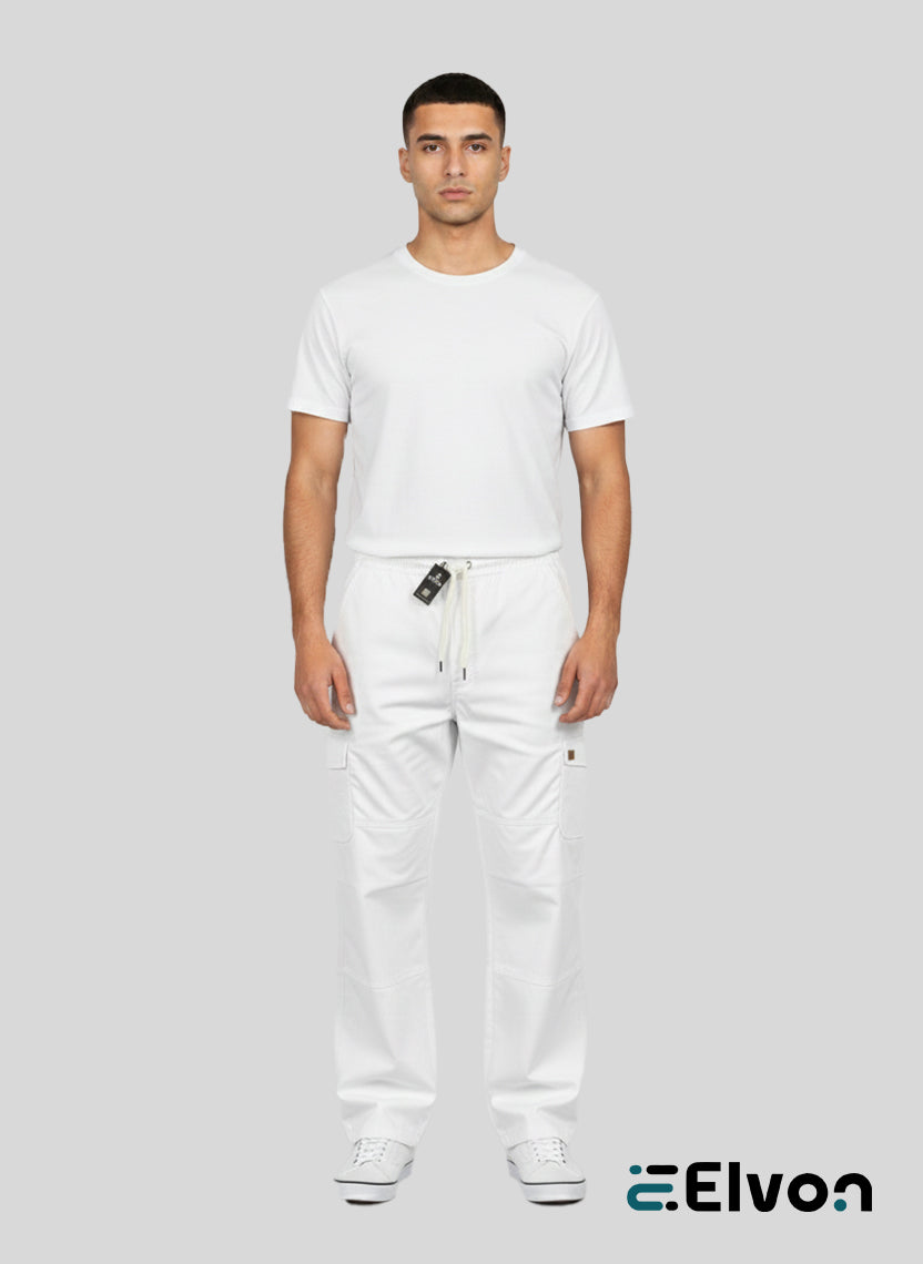 Elvon Signature Straight-Fit 6-Pocket Cargos | White