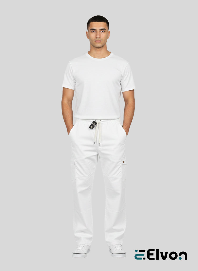Elvon Signature Straight-Fit 6-Pocket Cargos | White